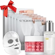 SUNGBOON EDITOR Firm-Looking Pink Glow Trio Set, Boosting Mask 4 Count + Deep Collagen Serum + PDRN Capsule Cream, Korean Skincare Gift Set for Women