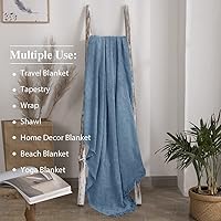 Vista 4 de Simple&Opulence Manta 100% algodón para cama, sofá, manta tejida geométrica de lujo bohemia con borlas, suave, ligera, acogedora, transpirable