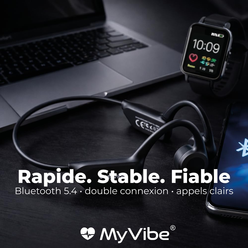 MYVIBE is Good Casque Conduction Osseuse Bluetooth 5.4 – Écouteur Conduction Osseuse Oreilles Ouvertes avec Micro, IPX5 Étanche – Ultra Léger 30g – Course à Pied, Cyclisme hors route, Randonnée, Sport
