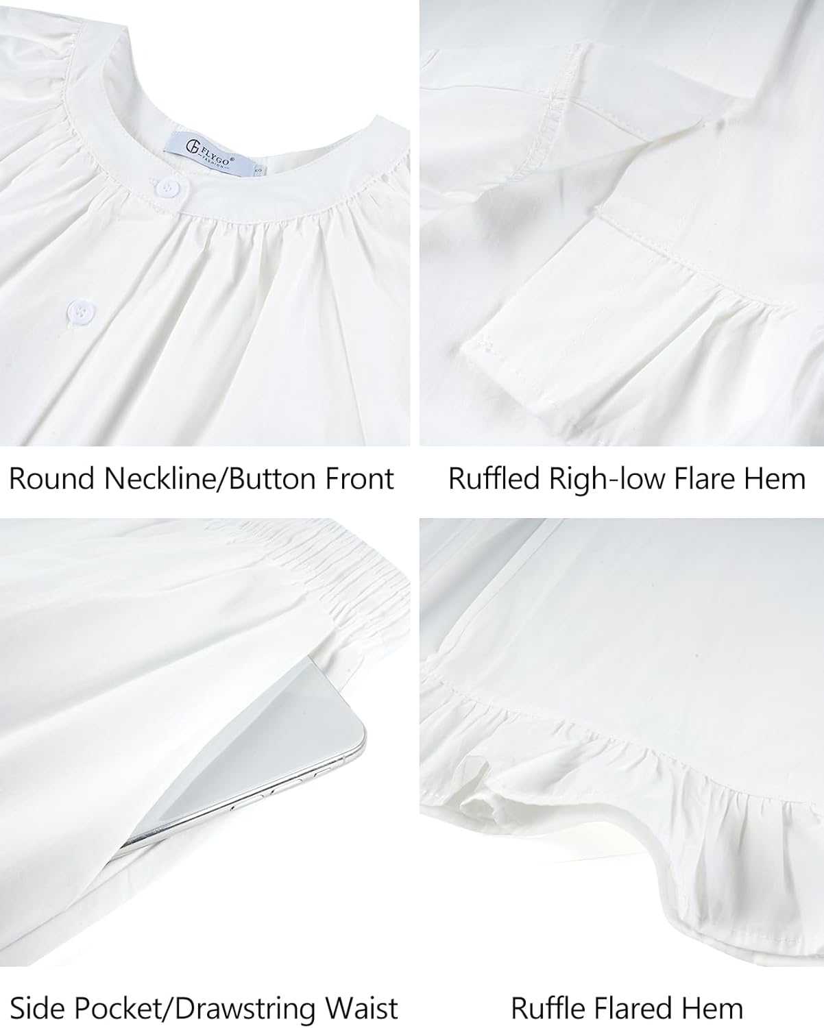 Flygo Womens Ruffle Pajamas Short Sleeve Button Down Lounge Set 2 Piece Solid Pjs Sleepwear Drawstring with Pockets