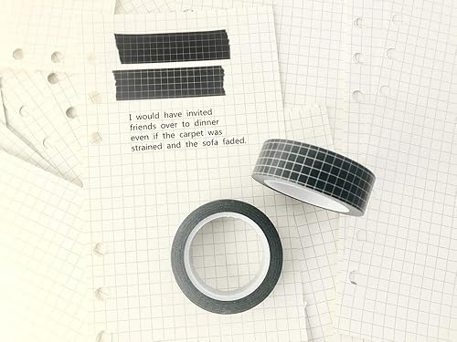 Miniatura 4 de Juego de 10 rollos de cinta Washi de rejilla negra de 33 pies y 35 pulgadas de ancho, cintas adhesivas para manualidades, planificadores de álbumes