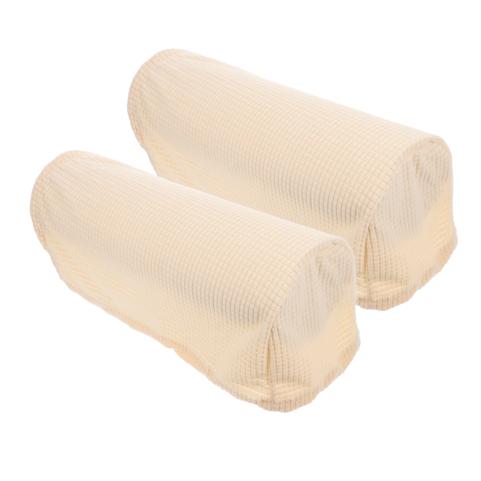 Fundas protectoras de brazos de sofá beige para evitar manchas y roces en el salón