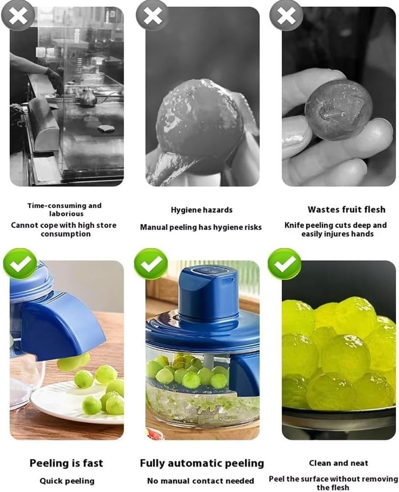 Grape Peeling Machine, Electric Garlic Peeler Machine, Automatic small fruit peeler, Rechargeable Home Kitchen Aid Peeler for Grapes, Garlic, Tomato, Cherry (Blue)