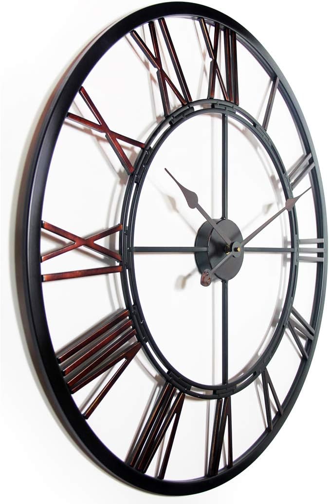Metal Fusion 28-Inch Large Decorative Wall Clock Oversized Wall Clocks Large Decorative Roman Numerals Quartz Movement Large Metal Wall Clock for Living Room, Kitchen, Dining Room, Bedroom (14504-AMZ)