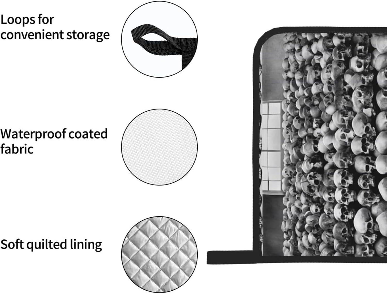 (Horrible Dark Skulls Flowers Pattern) Baking 4-Piece Set: 2 Oven Mitts and 2 Pot Holders Heat Resistant Waterproof Hanging Loop for Kitchen Oven Grill Housewarming Gifts