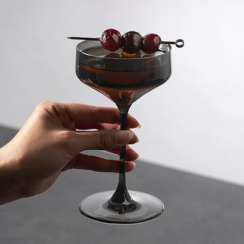 Miniatura 4 de Viski Reserve Nouveau - Juego de 2 vasos de Martini coloridos de copa de cóctel gris ahumado de 6.5 onzas, color verde