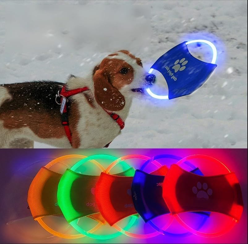 2pcs-Dog Training LED Luminous Frisbee, TPU Non Toxic Soft Rubber Teeth Grinding and Biting Resistant, Rechargeable Luminous Pet Puzzle Outdoor Throwing Toy, Suitable for All Dogs (White Rainbow)