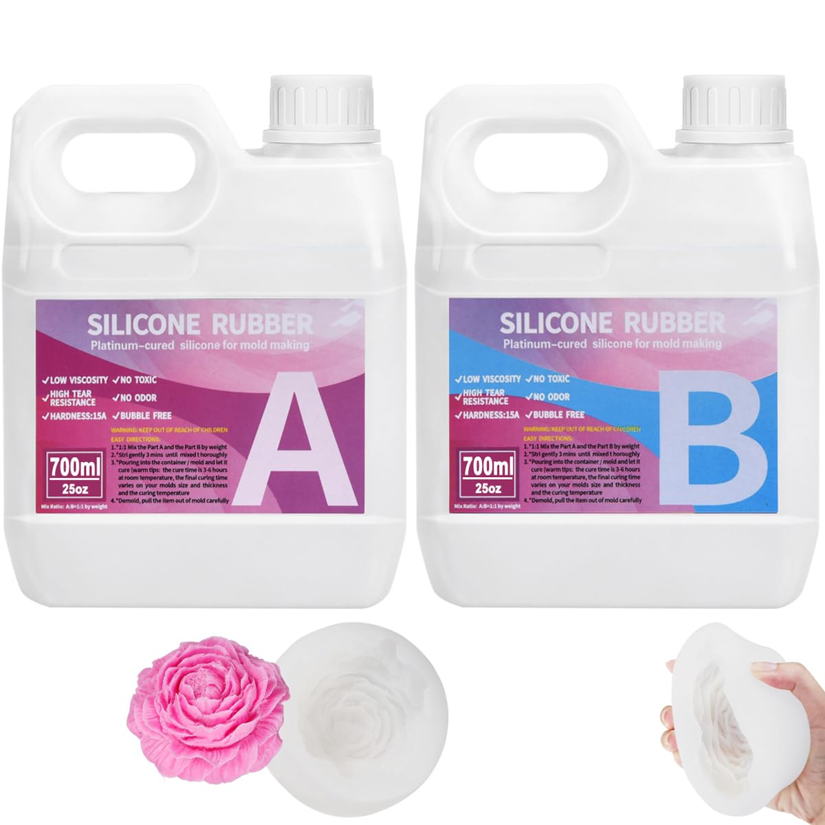 1400ml 15A Kit de Fabrication de moules en Silicone, Caoutchouc de Silicone Liquide pour Le Moulage, Non Toxique, Facile à Utiliser, Caoutchouc de Silicon de Moulage catalysé au Platine，1:1 par Poids