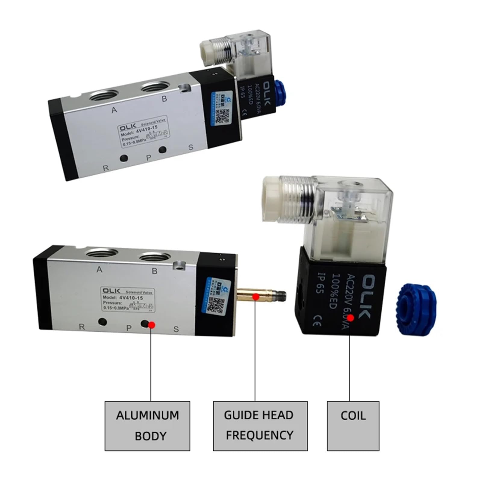 Pneumatyczny zawór powietrzny Solenoid 4V410-15 5-drożny 2-pozycyjny zawór gazowy 1 szt. (z 6 mm, DC24V)