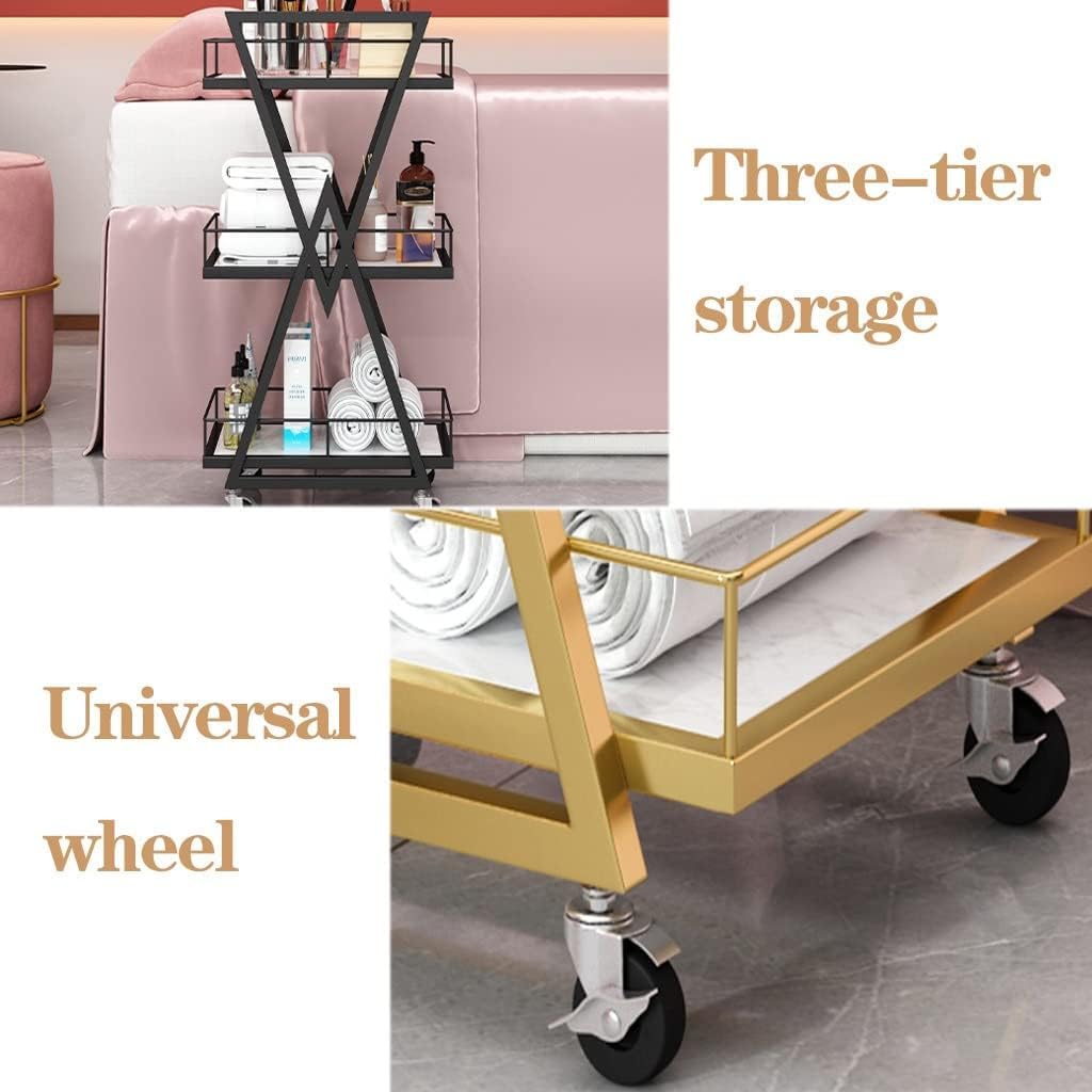 Carrello a 3 ripiani in metallo con ruote per salone, spa, barbiere, manicure, tatuaggi, carrello multiuso con cassetto e contenitore