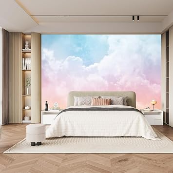 Beautiful Sky 3D Murals, Sunshine Clouds Peel and Stick Wallpapers,for Boys Girls Kids Living Room Wall Decor Large Bedroom Mural couches Art Decor Paintings,135" W x 106.3" H-PVC