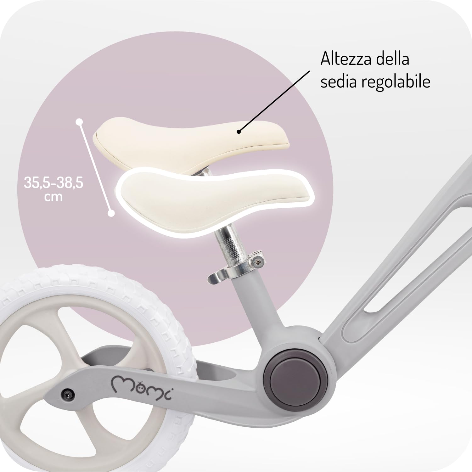 Momi Bicicletta senza pedali NORU per bambini dai 2 anni (max 25 kg), pieghevole con un pulsante, sella regolabile, ruote EVA antiforatura da 12"
