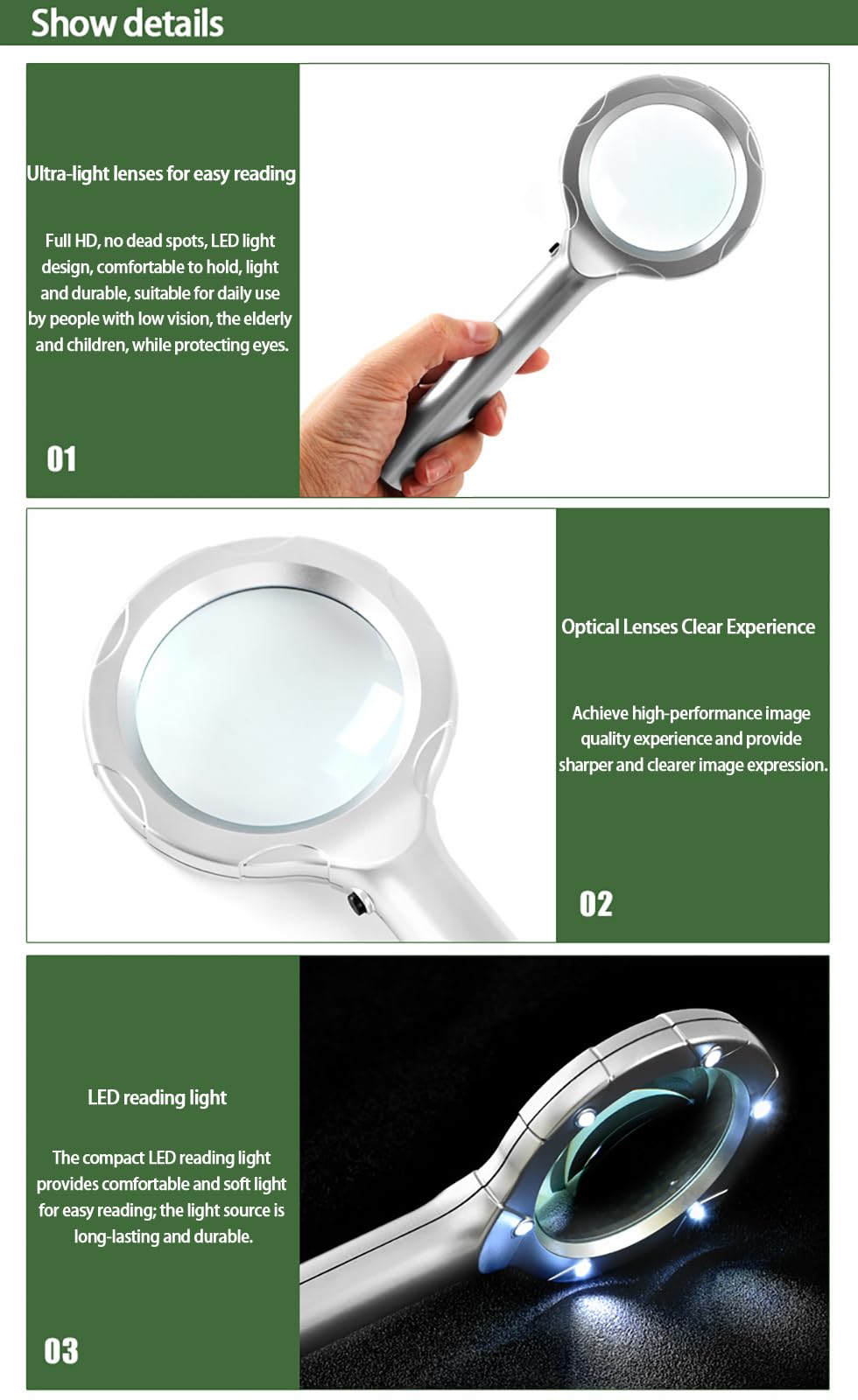 Lupa con luz, Lupa de Mano 4X con luz de 6 LED, Lupa iluminada para Lectura, inspección, Monedas, exploración de Regalos de Pasatiempos para niños Beauty Comes