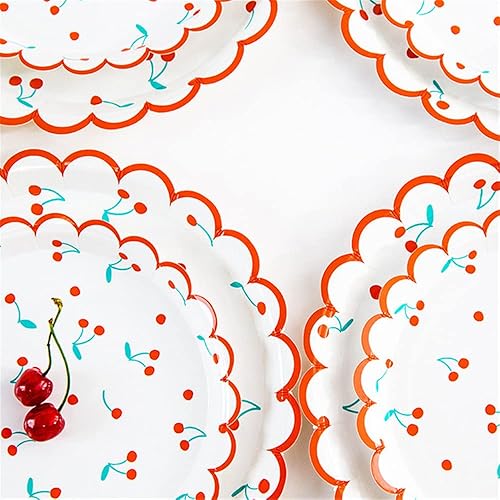 Miniatura 7 de Plato de papel desechable de 9 pulgadas para fiestas, plato de papel de postre con diseño de frutas y cerezas, para bodas, baby shower, cumpleaños