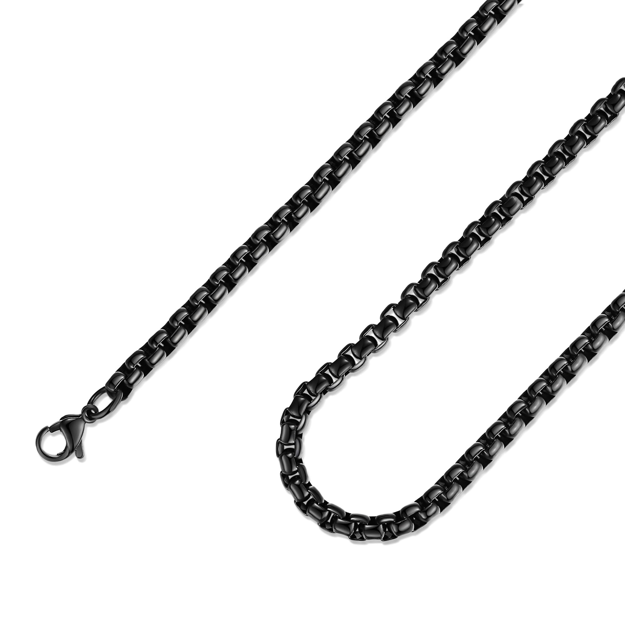 FOSIR Mens Womens Stainless Steel Black Rolo Cable Chain Necklace, Wide 2/3/4/5mm
