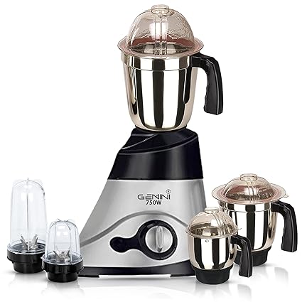 Gemini LFBSA21 750Watts Mixer Juicer Grinder with 5 Jars (2 Bullets Jar, 1 Liquid Blending Jar, 1 Dry Grinding Jar and 1 Chutney Jar) - Black Silver