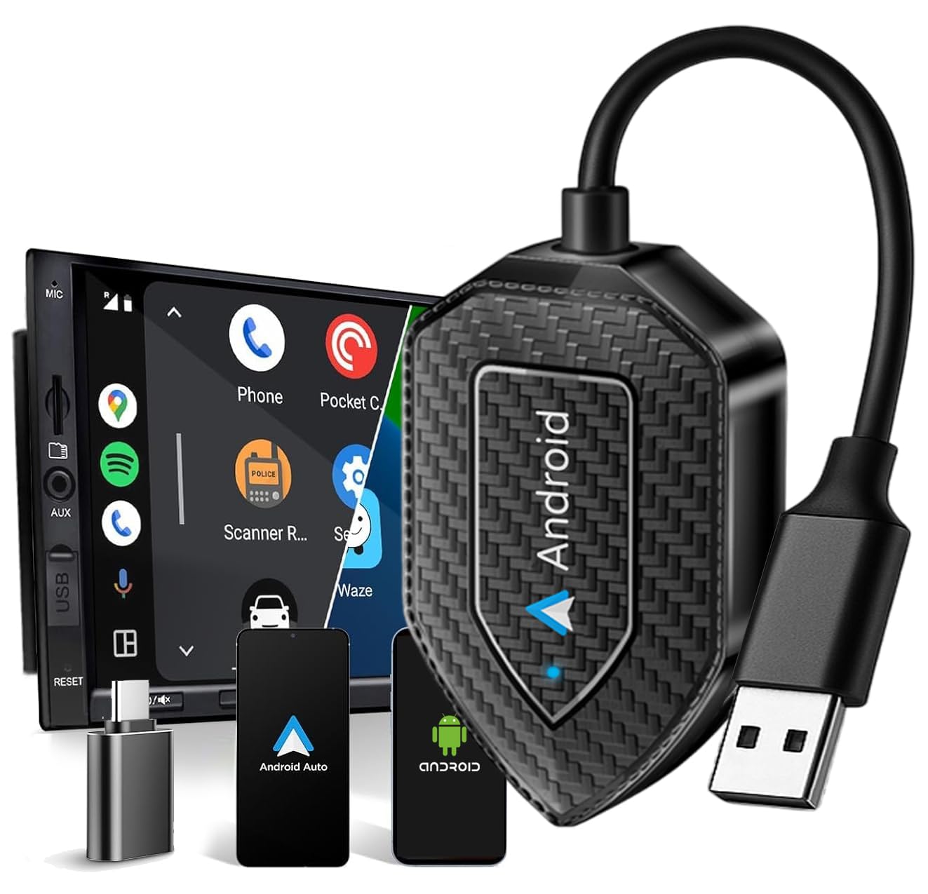 Bluetooth Adapter Wireless Android Auto Adapter - Converts Wired Car ...
