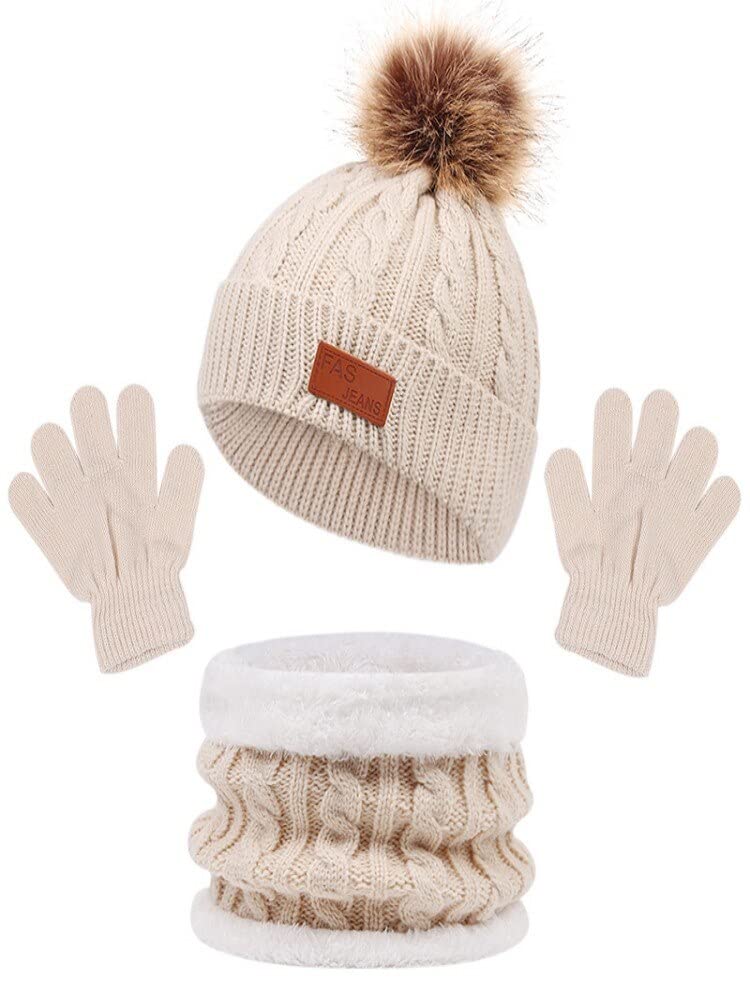 Conjunto de tres piezas de punto para otoño/invierno, talla única, para niños de 2 a 5 años: gorro, bufanda y guantes.