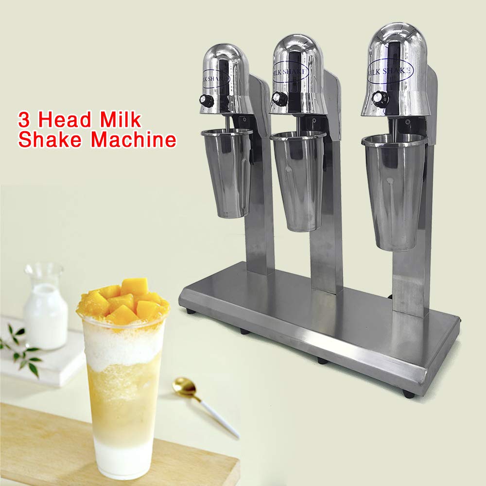 DNYSYSJ Electric Milk Shaking Machine Maker Commercial Stainless Steel Triple Heads Drink Mixer with 6 cups (3 stainless steel cup+ 3 PC cup)110v 18000RMP