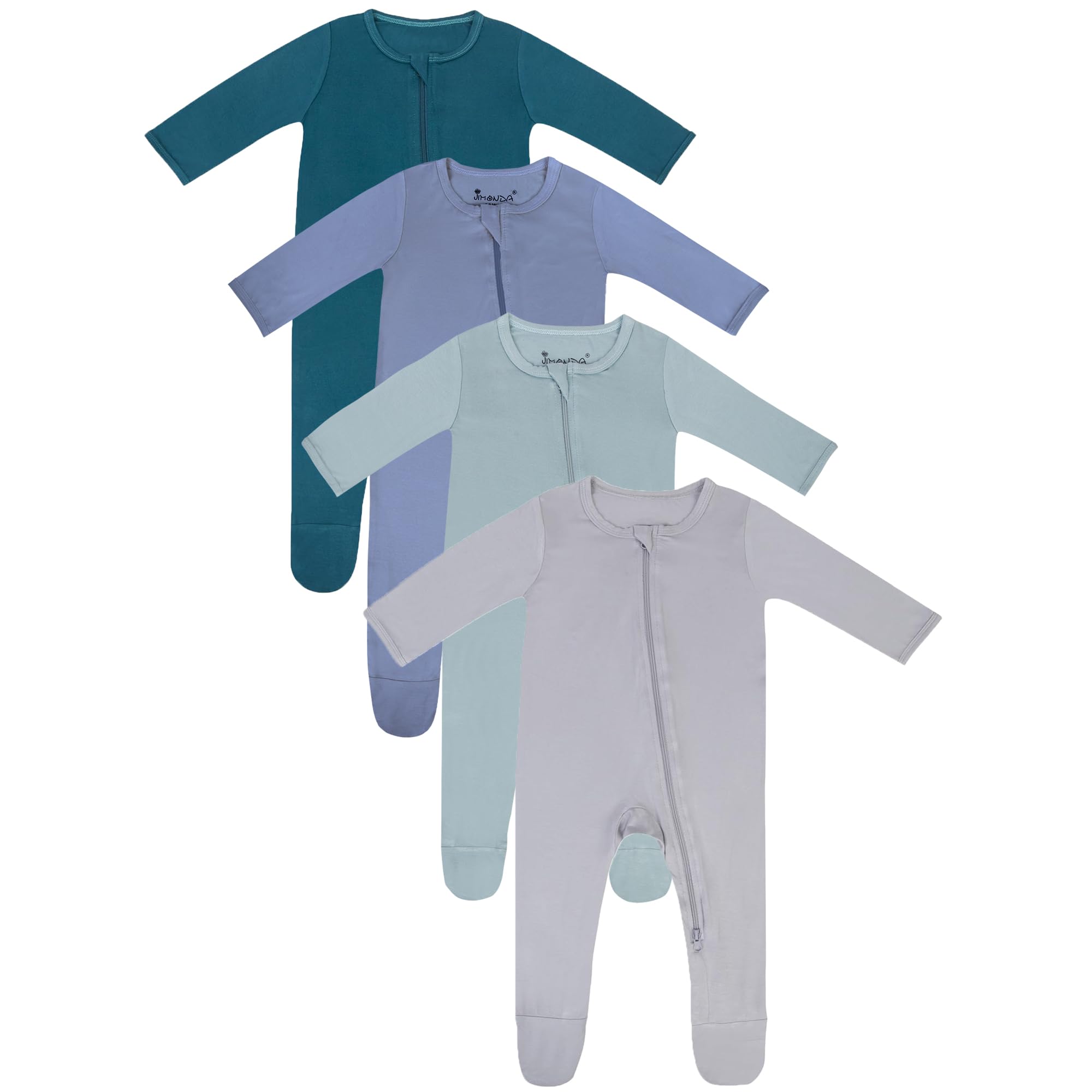 Jimonda Baby Boy Romper 4-Pack - Bamboo Zip-Up Pajamas for 0-24 Months Unisex Footed Sleepers Ultra-Soft Stretchy Fabric