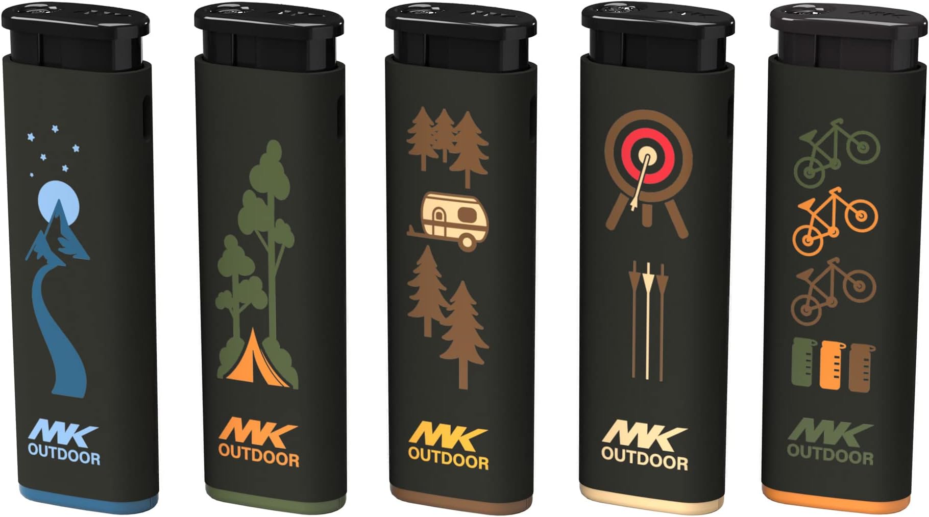 Lighter Outdoor Series Alpine Set 5-Pack Assorted Design Multipurpose Refillable, Windproof Flame, Slip Guard Candle & BBQ, Prepping & Camping Supplies, Survival Lighters (OUTDOORSMEN)