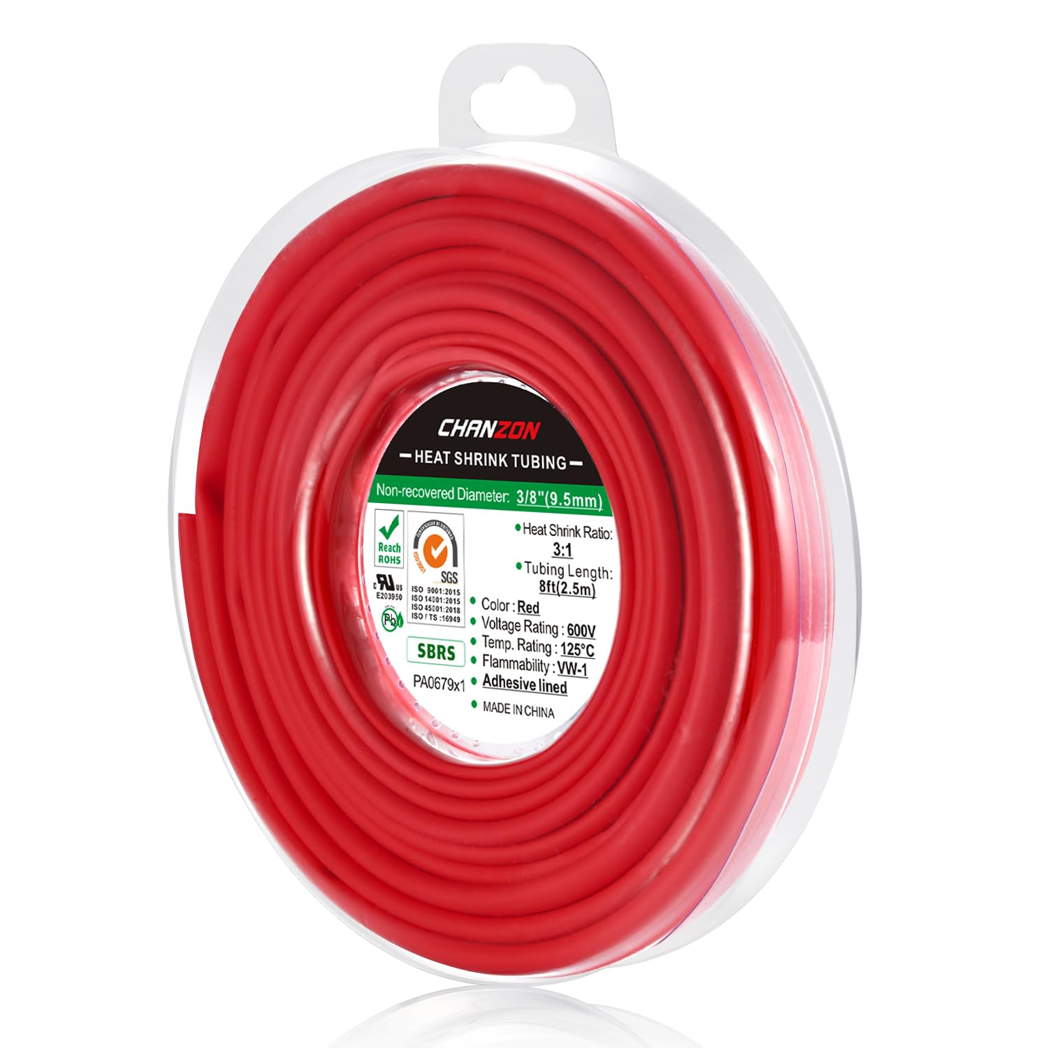Chanzon 3:1 Ratio 3/8" (9.5mm) Heat Shrink Tubing 8Ft Roll Red