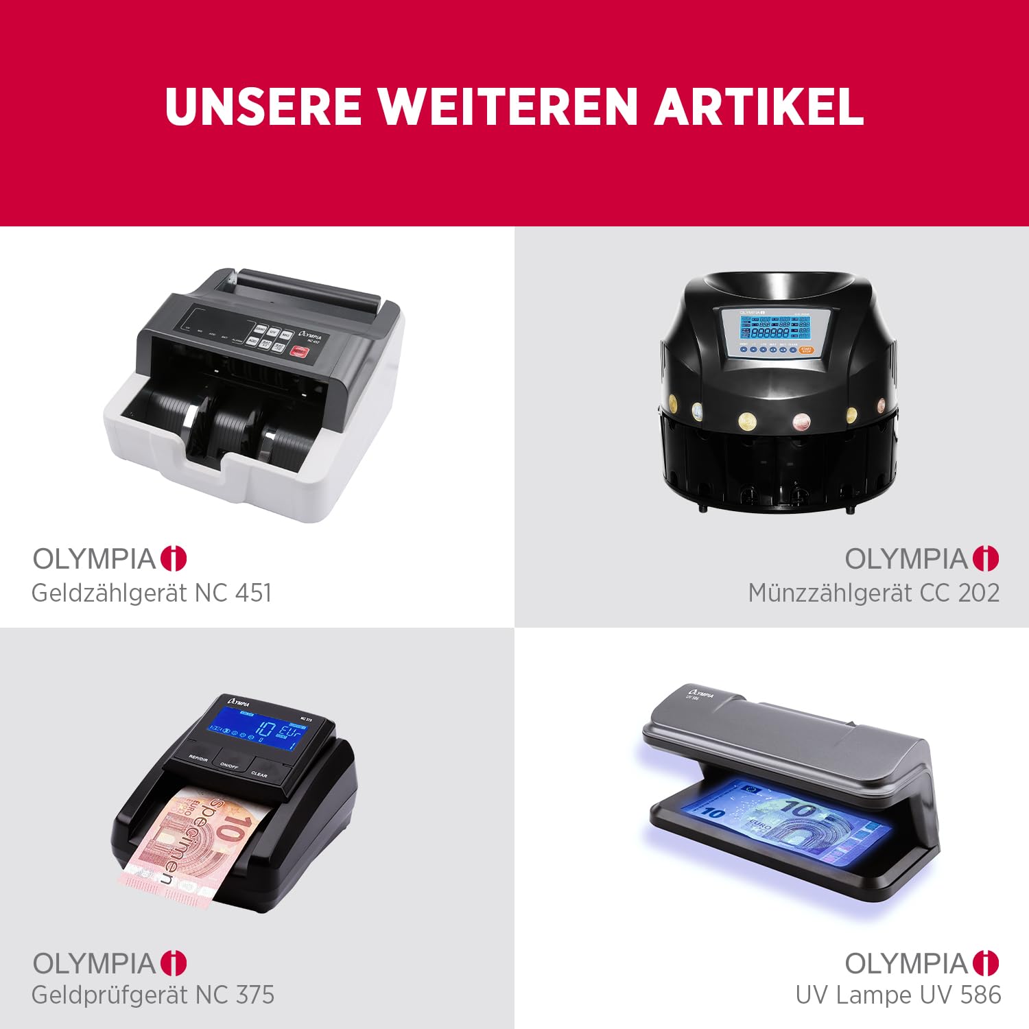 Olympia NC 560 Geldzählmaschine für Scheine | Gemischtwertzähler für unsortierte Banknoten | Banknotenzähler mit Falschgeld Prüfer | LCD Display | Geldscheinprüfgerät | 1000 Noten/Min | Geldzähler