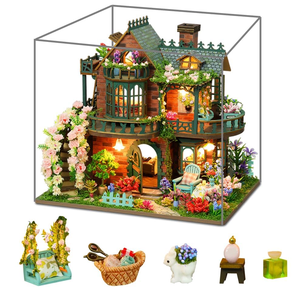 DIY miniaturowy domek dla lalek zestaw 3D drewniany miniaturowy domek dla lalek ze światłem LED i osłoną przeciwpyłową dla dorosłych unikalne prezenty dla nastolatków