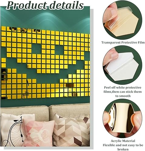 Miniatura 4 de PH PandHall - 300 espejos dorados de 6 formas para manualidades, azulejos de espejo autoadhesivos, calcomanías de espejo para manualidades, círculos