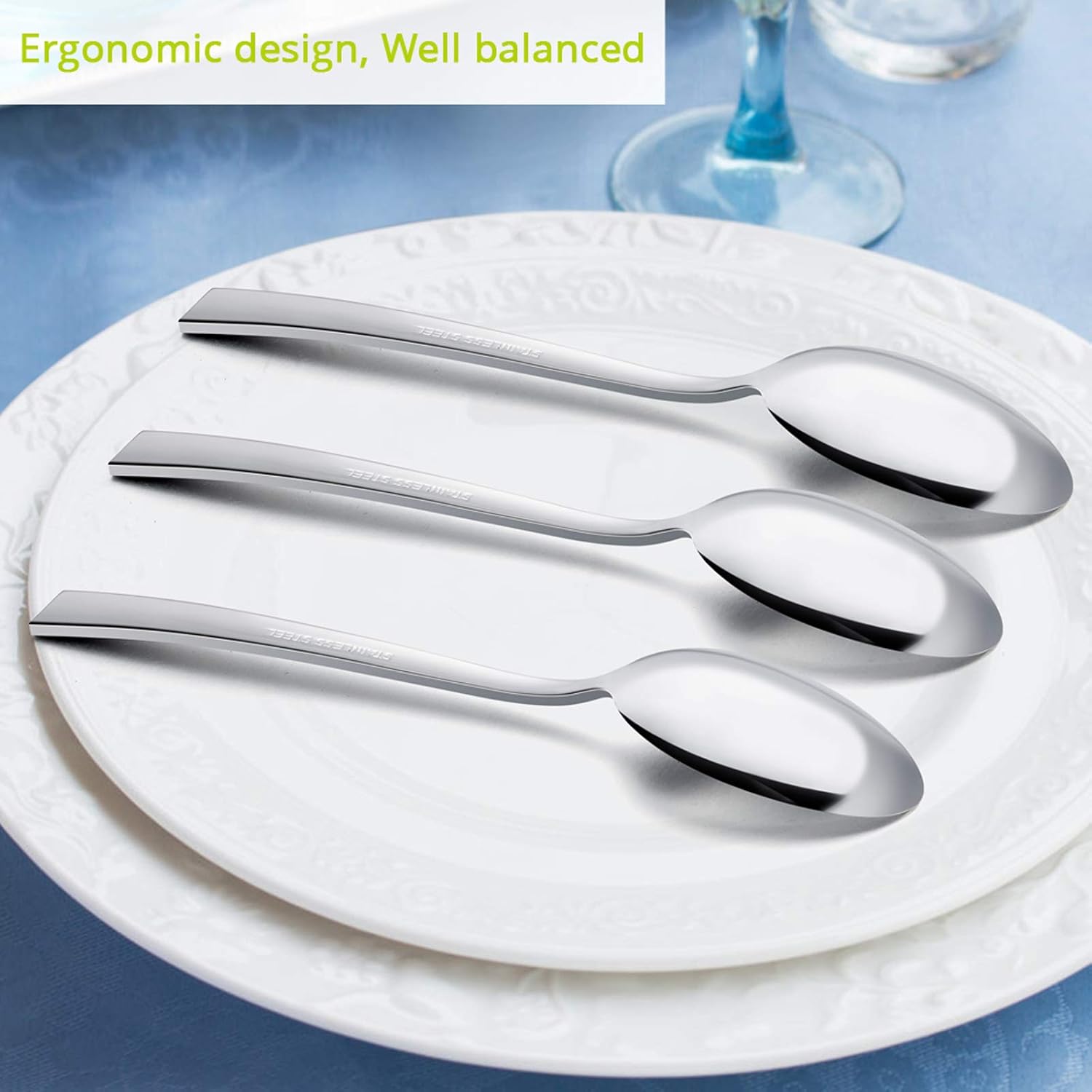 E-far Dinner Forks Set of 12 and Dinner Spoons Set of 12, 7.9 Inch Stainless Steel Forks and Spoons for Home, Kitchen or Restaurant, Non-toxic & Mirror Polished, Squared Edge & Dishwasher Safe