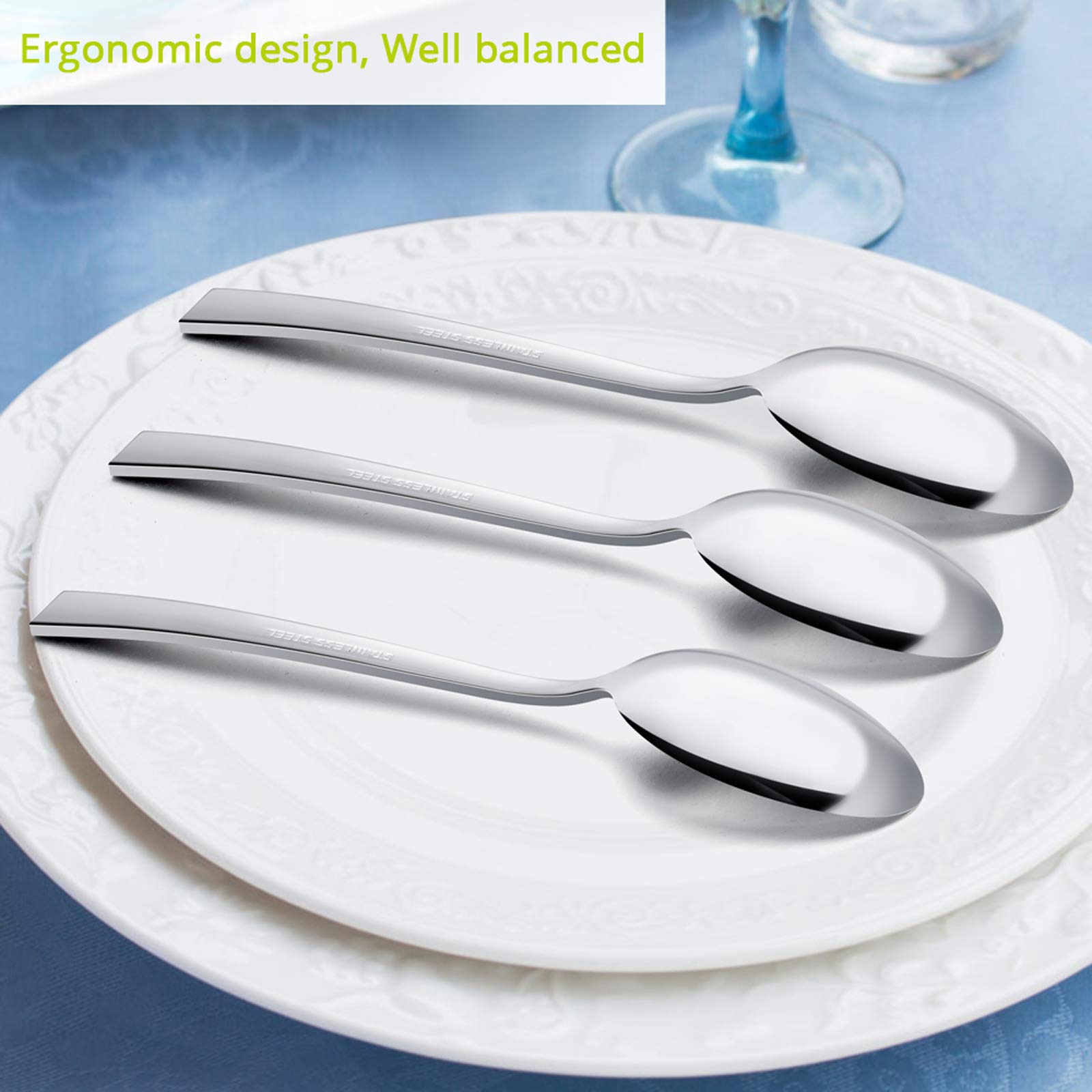 Juego de 12 cucharas de sopa de acero inoxidable de 7.9 pulgadas para el hogar, cocina o restaurante, no tóxicas y pulidas con espejo, borde cuadrado y aptas para lavavajillas 5