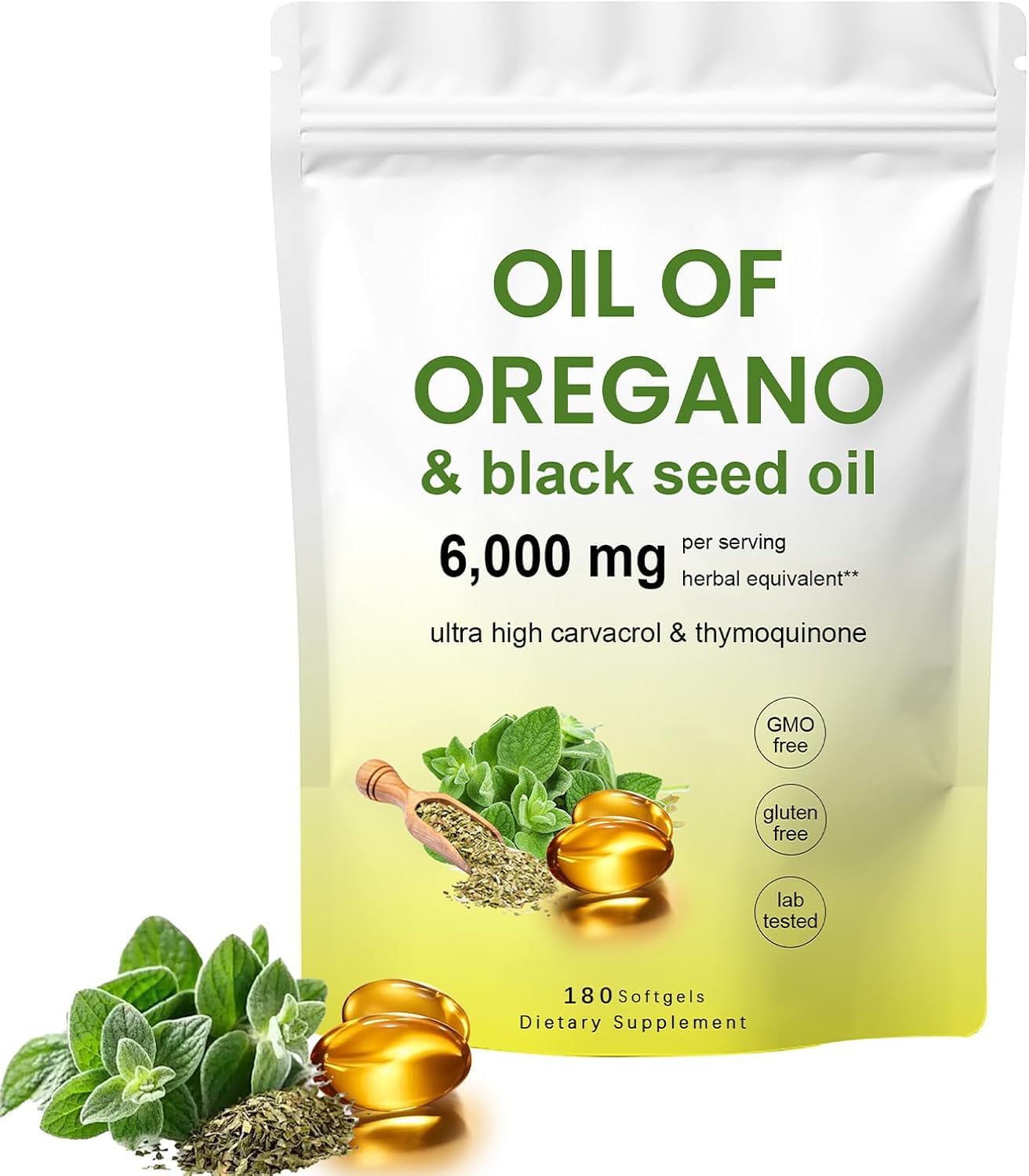 Oil of Oregano Softgels, 2 in 1 Formulated with Black Seed Oil,
