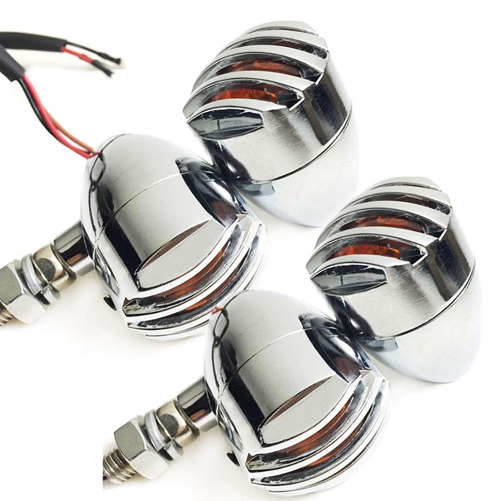 Motorrad Blinker Licht, 4x Chrom Motorrad Blinker Signalanzeige Bernstein Bullet Light Touring Cafe Racer Flasher Lampe