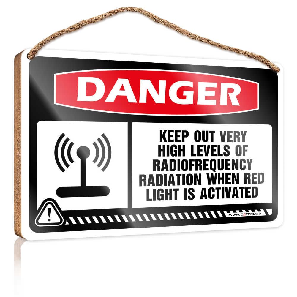 HMQW Funny Signs For Man Cave Danger Keep Out Very High Levels Of Radiofrequency Radiation Wooden Sign Bathroom Decor Wall Art Farmhouse Decor For The Ho(15X28CM)