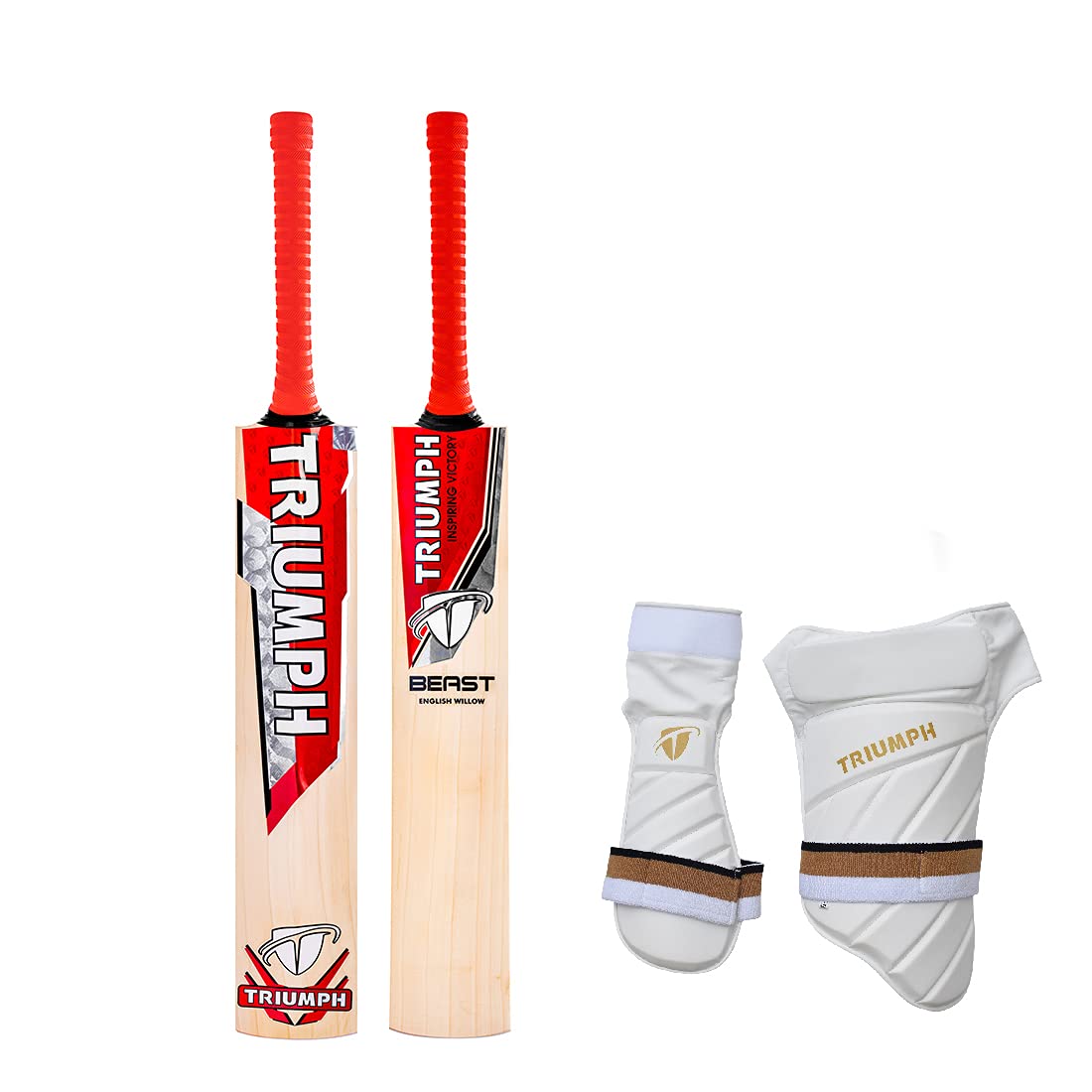 Triumph Beast English Willow Cricket Bat Mens with Crown Thigh Pad Combo Luvlon Quilted R/H-image-18