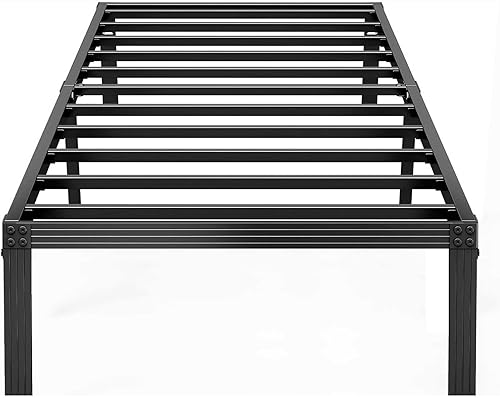 Miniatura 56 de ZIYOO Base de cama individual con listones de acero resistente, marco de cama de plataforma de 14 pulgadas, diseño antideslizante, no necesita