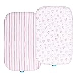 Bassinet Sheets Compatible with ANGELBLISS Baby Bassinet, Koolerthings (3 in 1) Bedside Sleeper, Pamo Babe and Ihoming Bedside Bassinet, 2 Pack, 100% Jersey Cotton, Breathable and Soft, Pink Print