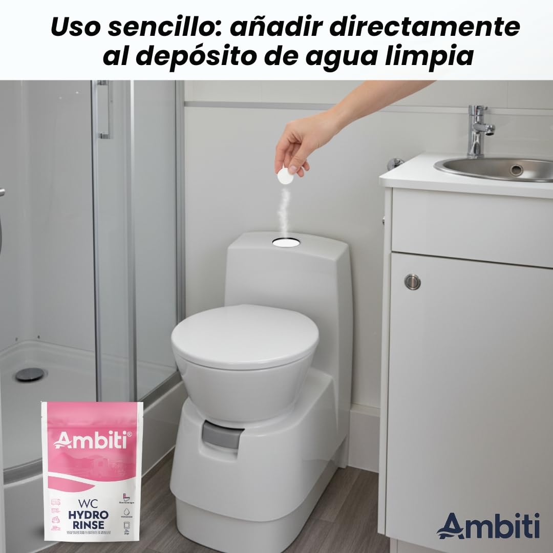Ambiti | WC Rinse | Monodosis Hidrosolubles para Cisterna de Inodoros Portátiles y Cassettes |Desinfecta y Perfuma en Cada Descarga |Camper,Autocaravana,Caravana y Barco |Piña Colada |15 Ud