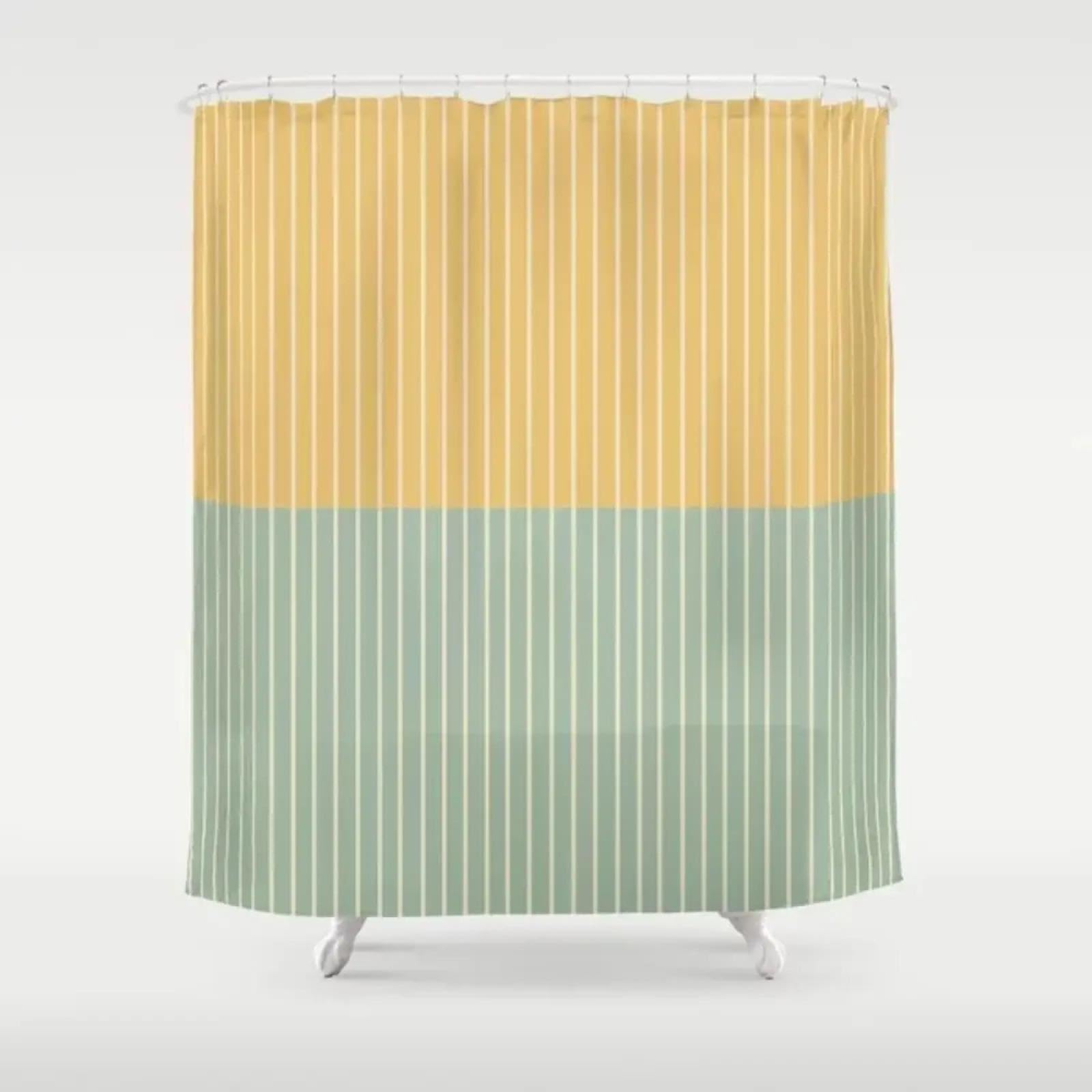 Uiyiui Multicolor-2 Simple Yellow And Green Striped Shower Curtain For Bathroom 83X71in/210X180cm/Wxh Modern Fashion Lines Bathroom Curtain, Waterproof Polyester Fabric With 12 Hooks