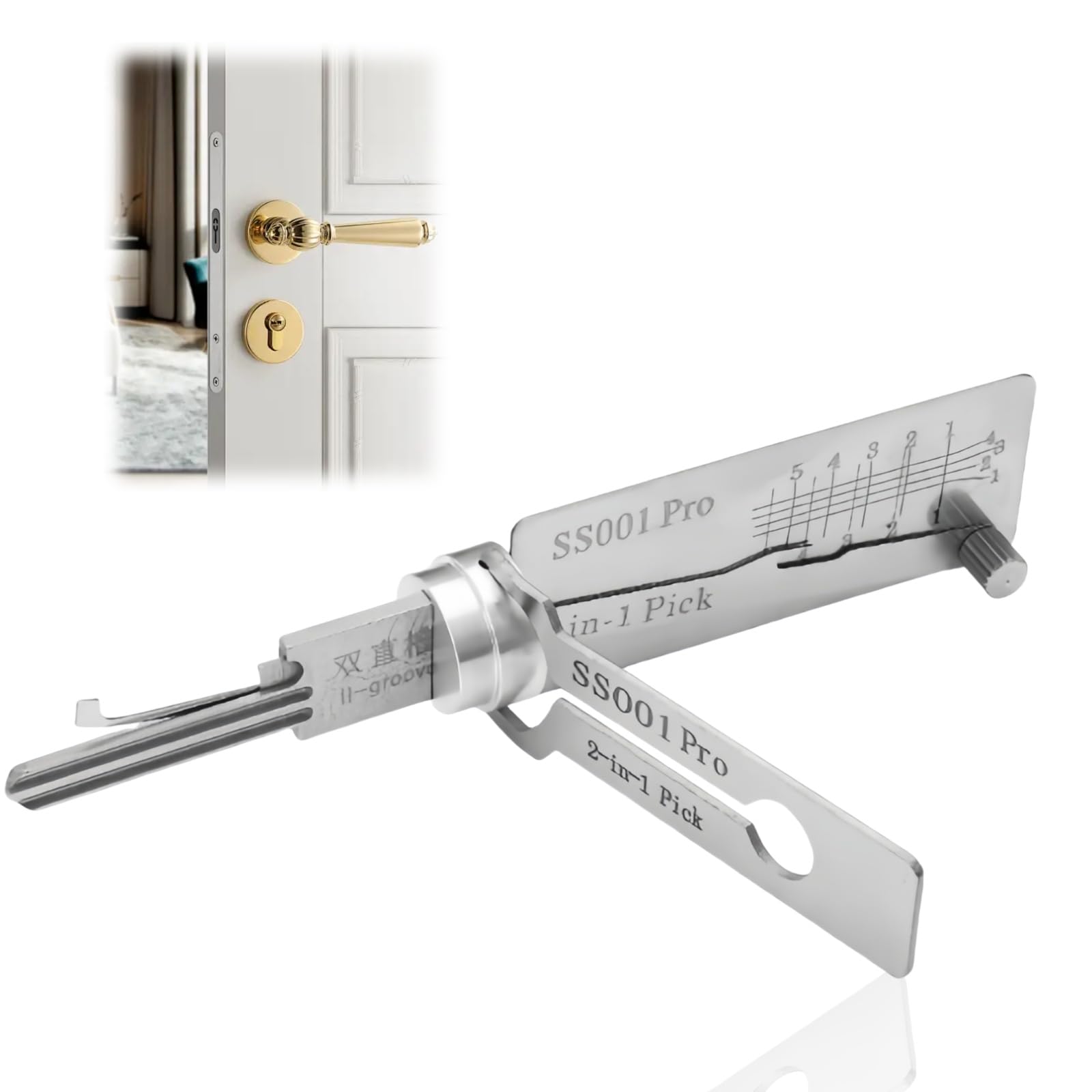 Tools Professional – 2 in 1 Lock Pick & Ma/Ster Key Decoder, Stain/Less Ste/el Key Decoder for Auto, Lock Pick Decoder, Lockpicking Kit with Skeleton Keys, Key Extractor Kit（ss001pro）