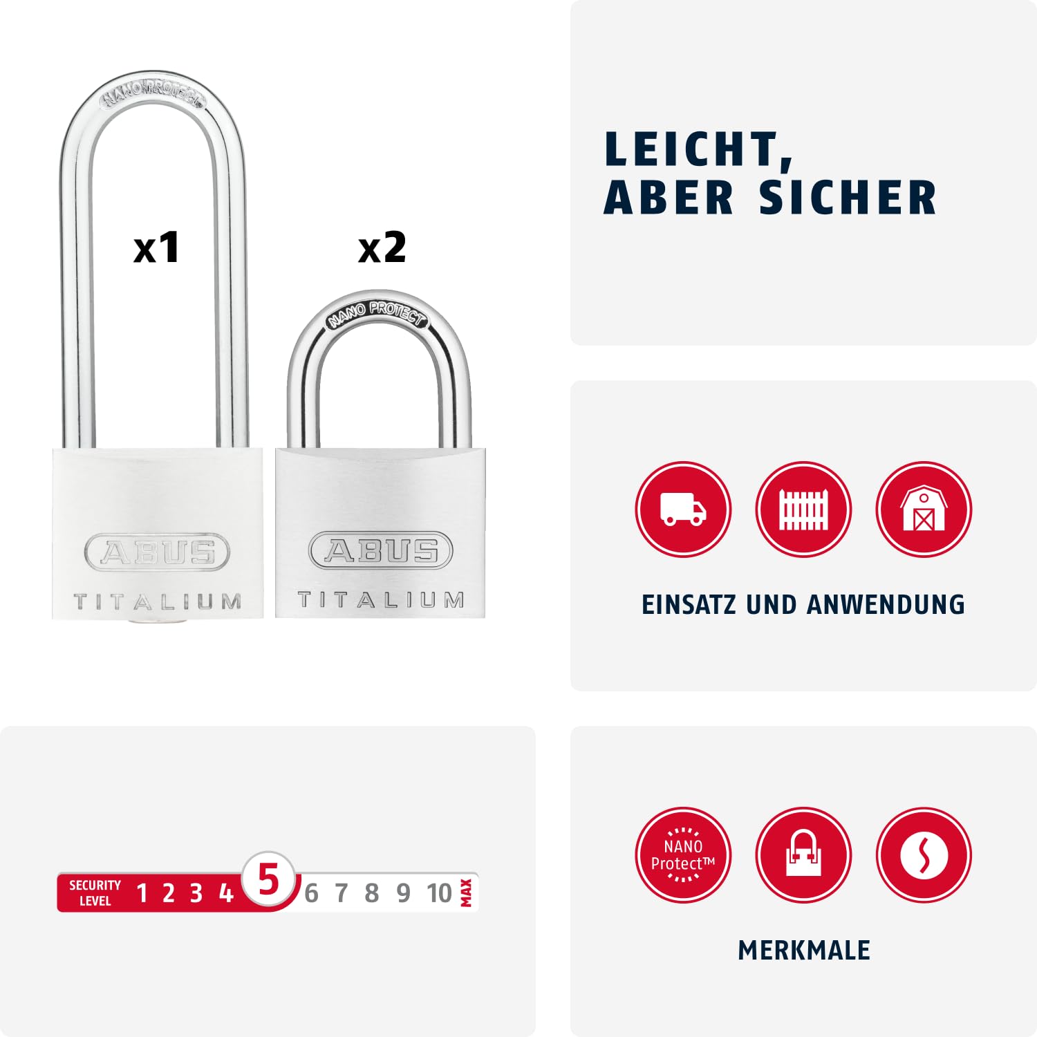 ABUS Candado de Titalium 64TI/40 + HB63 - juego de 3 unidades - cierre igualado - candado para sótanos con cuerpo de aluminio especial - arco de acero endurecido - nivel de seguridad ABUS 5
