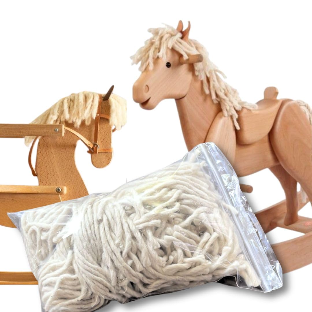 Ersatz-Set Mähne & Schweif | für Schaukelpferd Jolly oder Schaukelpferd Emmy | 100% Schafwolle, ungebleicht