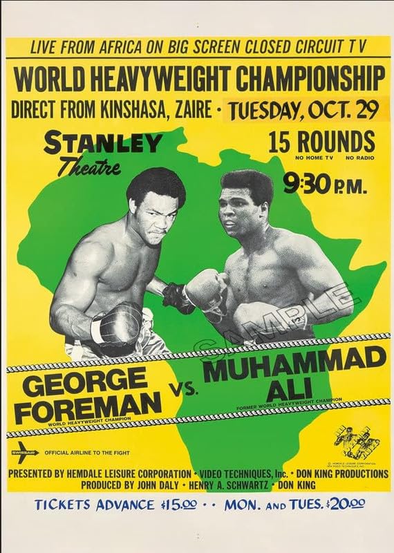 Funky Print George Foreman vs Muhammad Ali Poster Vintage Boxing Photo Wall Art Picture Poster (A2 420 x 594mm)