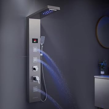 5-in-1 LED Shower Panel Tower System Stainless Steel Brushed Nickel