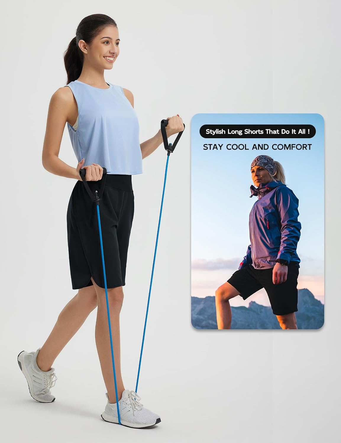 baleaf Women's Bermuda Long Shorts 9" Knee Length Athletic Running Shorts with Zip Pockets Stretch Loose Summer UPF 50+ - Image 7