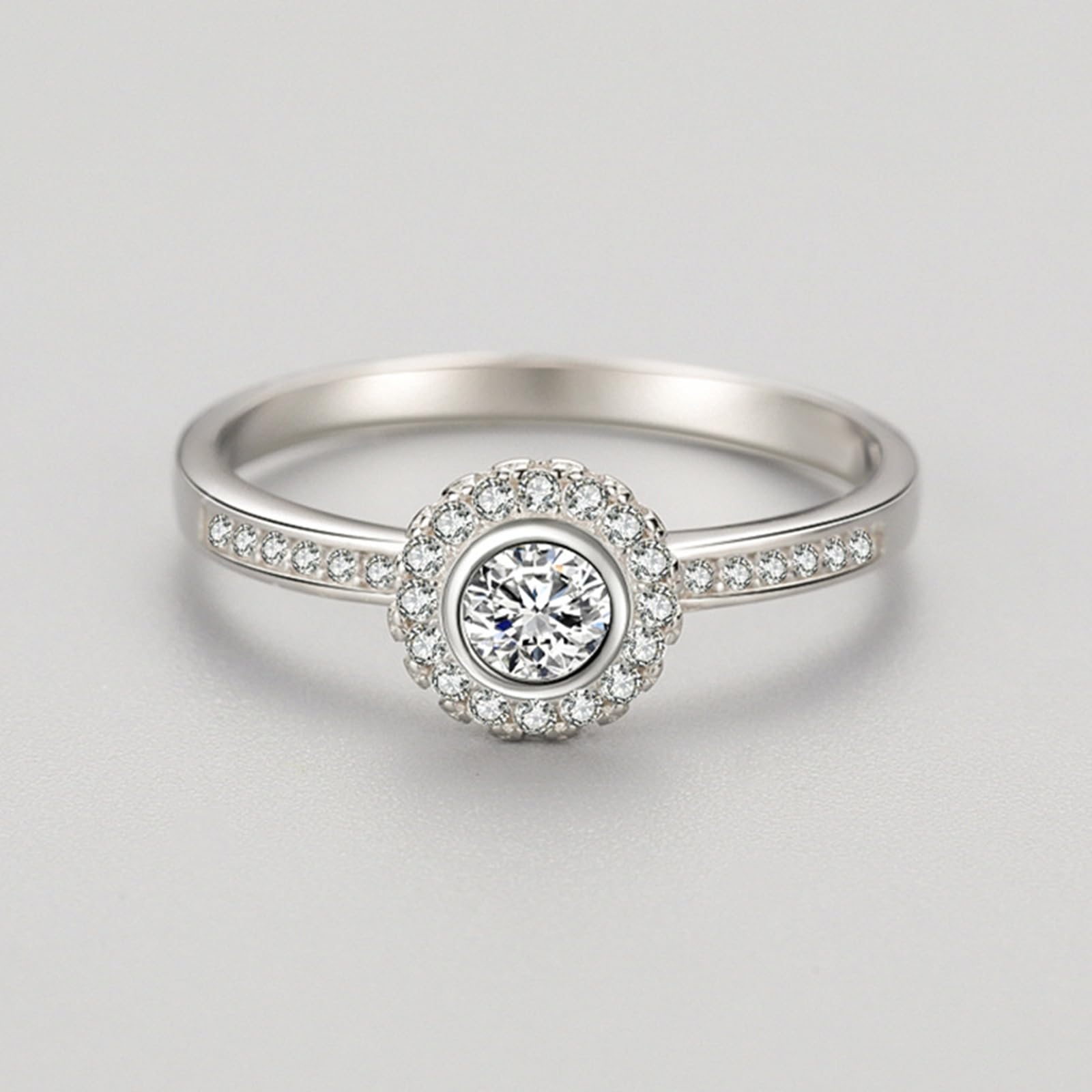 Anillo de oro blanco de 9 quilates para novia, anillos de pareja, 5 mm, diamante de laboratorio, color blanco, 0,5 ct moissanite