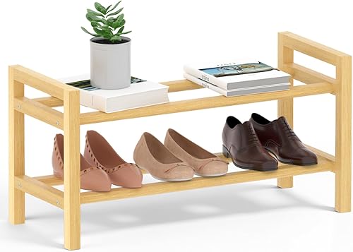 Haddockway Zapatero de bambú para armario, organizador de zapatos independiente con varillas redondas suaves y asas prácticas, estante apilable de