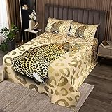 Manfei 3D Geparden Tagesdecke L Größe Gold Glitter Leopard Druck Bettwäsche Set Kinder Mädchen Jungen Frauen Zimmer Dekor Wilde Tiere Tröster Set Luxuriöse romantische Quilt Coverlet,2 Kissenbezug