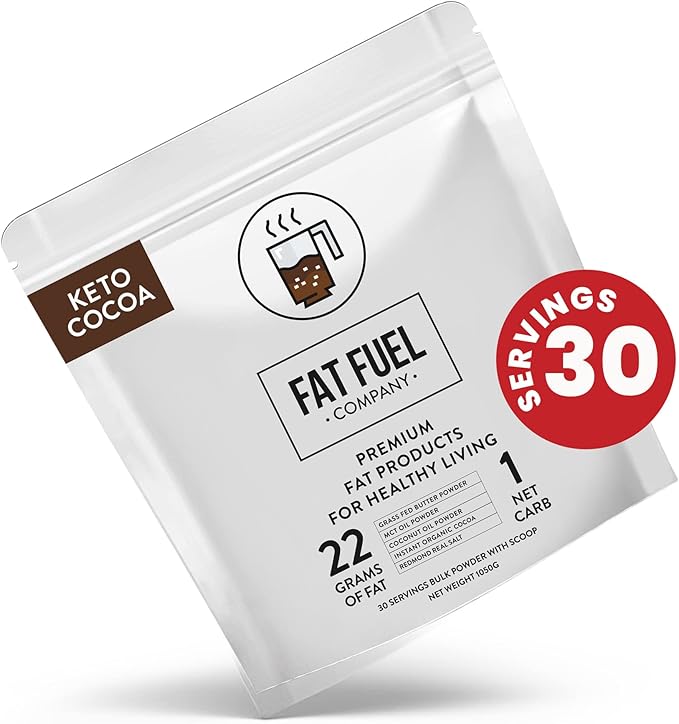 Fat Fuel Company - Instant Keto Cocoa, Made with Organic Cocoa Powder, Stir Cocoa Chocolate Powder with Hot or Cold Water, Low Carb Cocoa Drink, 30 Serving, Bulk Bag