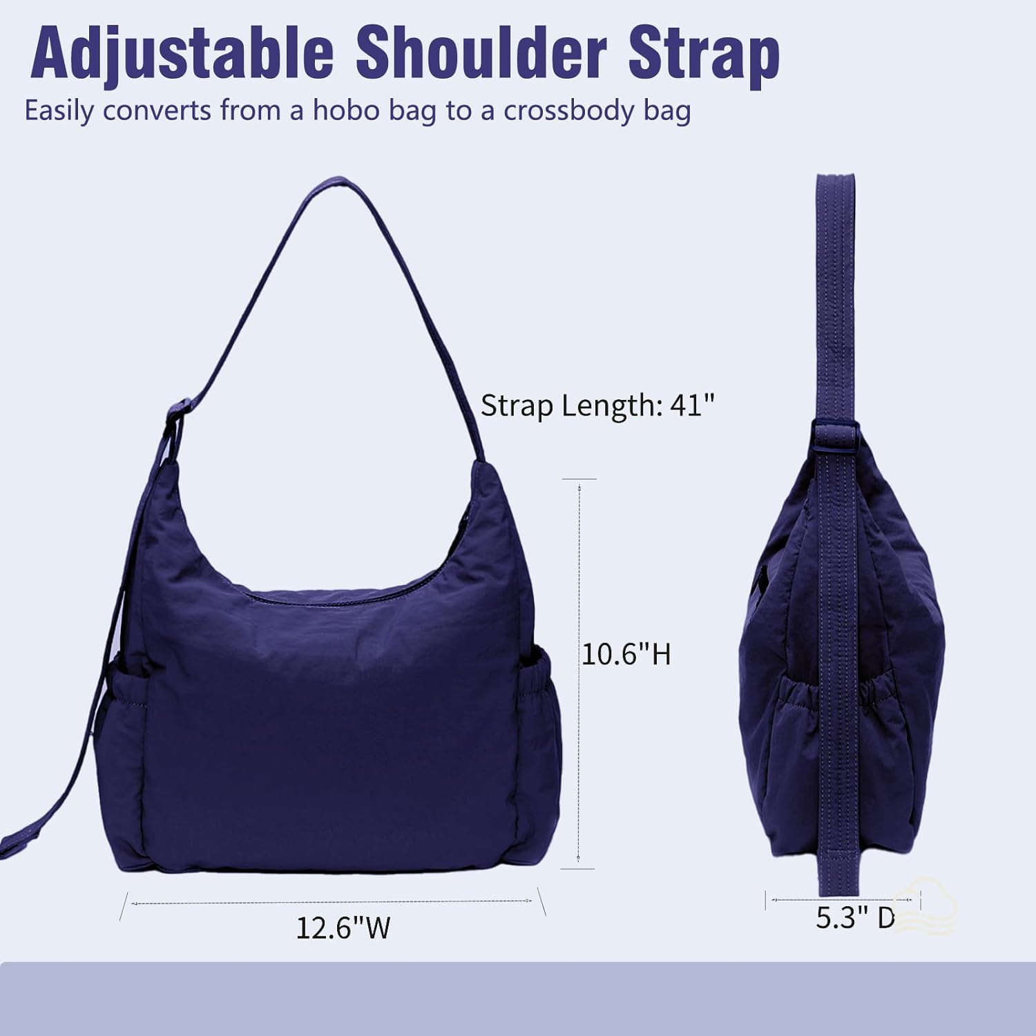 Nylon Hobo Crossbody Bags Lightweight Shoulder Bag Large Casual Travel Handbags with Adjustable Quilted Strap